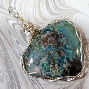 Azurite wire wrapped pendant with chain